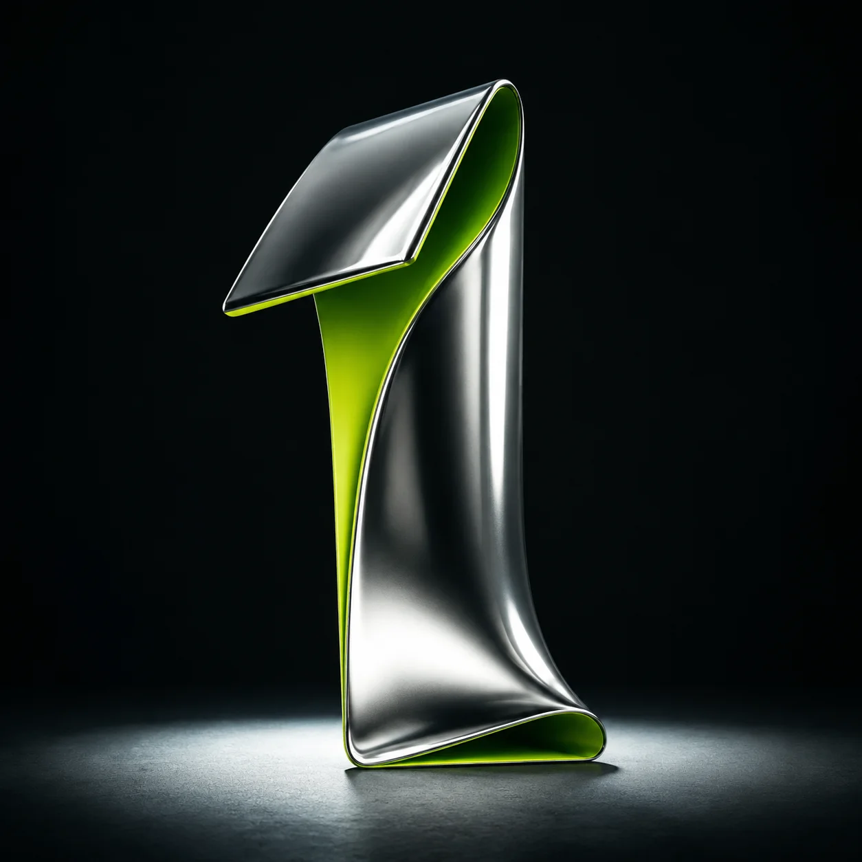 A single chrome sheet folds into a sculptural one with a vivid lime-green interior.